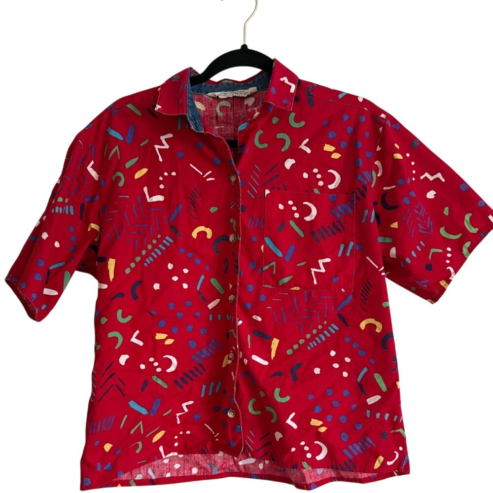 Vintage Gotcha Covered 80s Vibrant Mens Button Down Shirt medium pattern geo